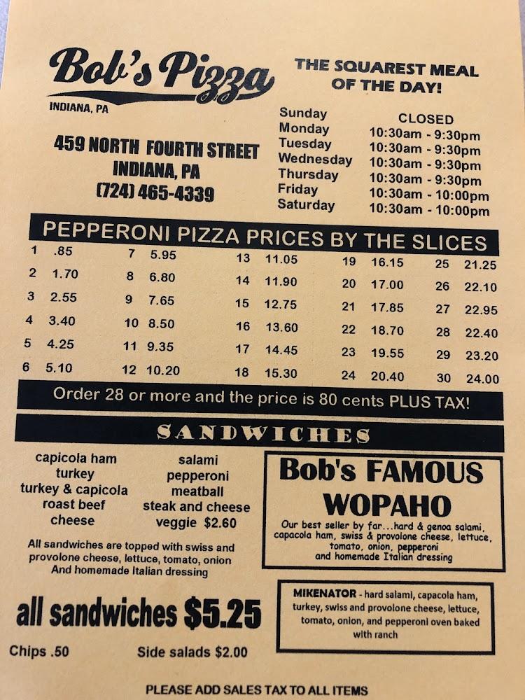 Bob's Pizza Menu image 1